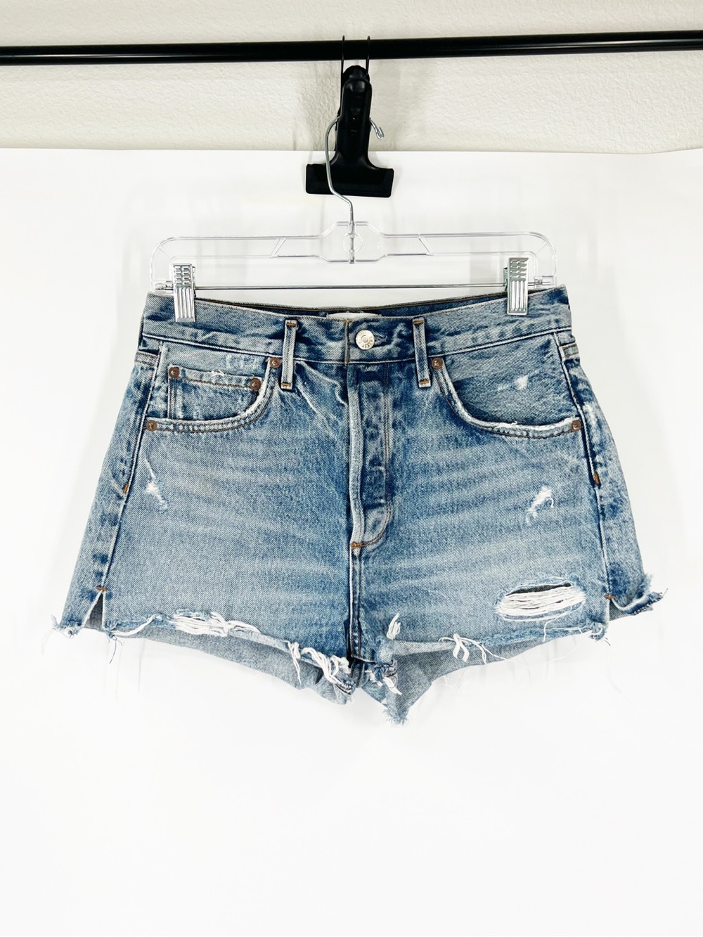 Agolde Jaden High Rise Denim Shorts Distressed Button Fly